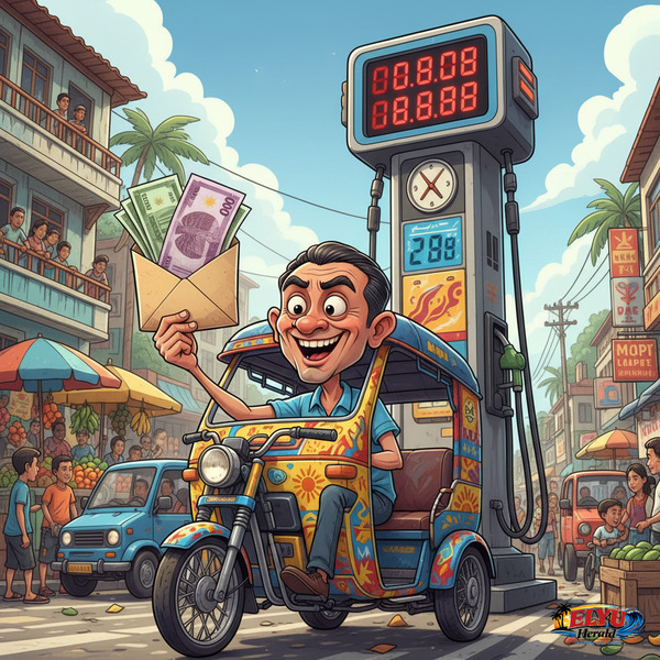 An illustration of tricycle drivers receiving financial assistance