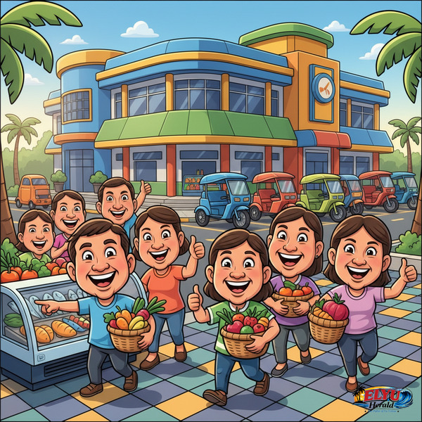 An illustration of the newly constructed two-story public market building in Bangar.
