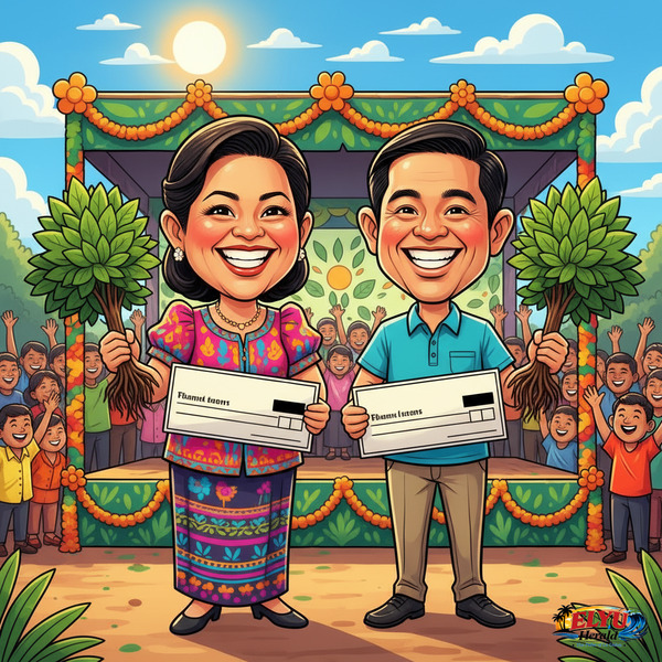An illustration of local government officials receiving environmental awards