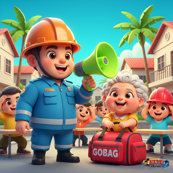 An illustration of residents participating in an earthquake drill