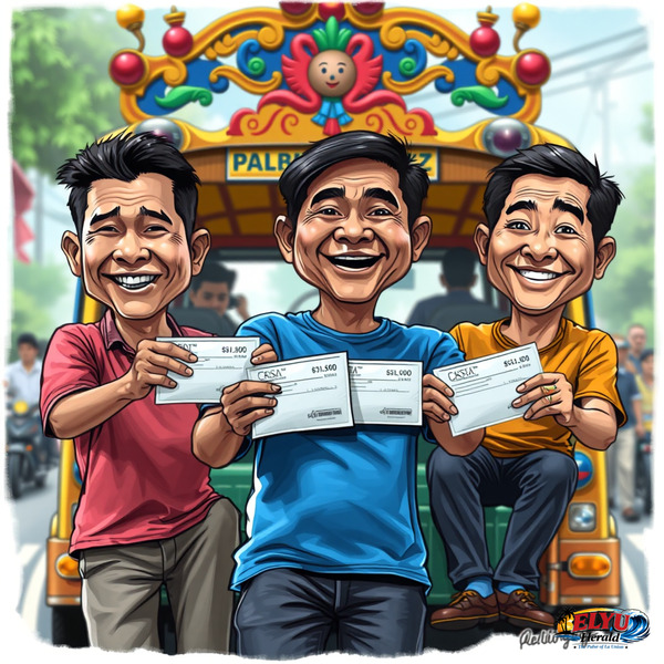 An illustration of jeepney drivers receiving cash assistance