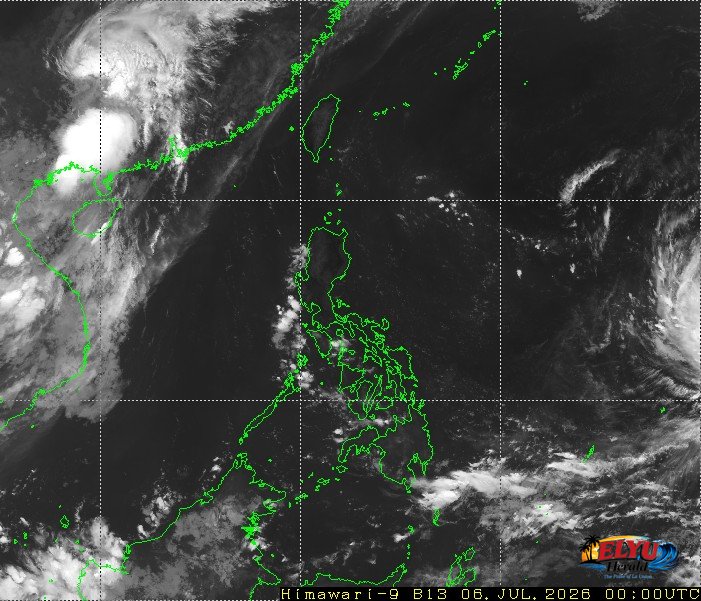 Satellite Image of the Philippines with scattered clouds in the western part of Luzon, and an approaching cloud mass to the east