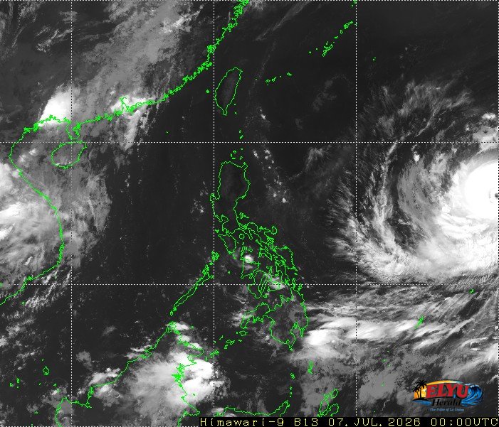 Satellite image of Philippines with storm approaching from East