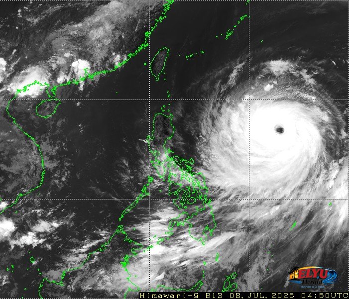 Satellite map of the Philippines showing Super Typhoon Inday’s position east of the country