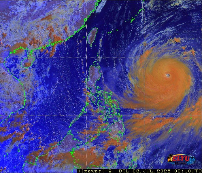 Satellite image of Philippines with a weather disturbance in the east.