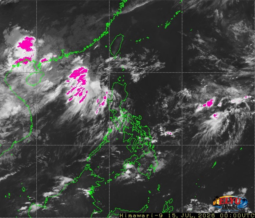 Satellite image of Philippines showing where heavy rainfll is likely.