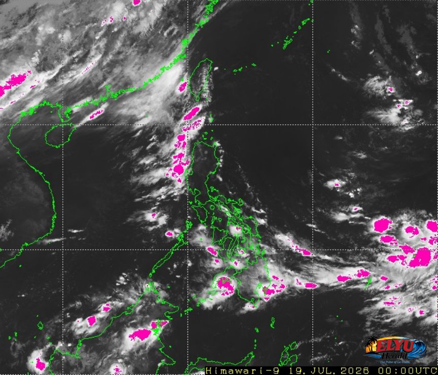 Satellite image of Philippines with areas showing heavy rainfall