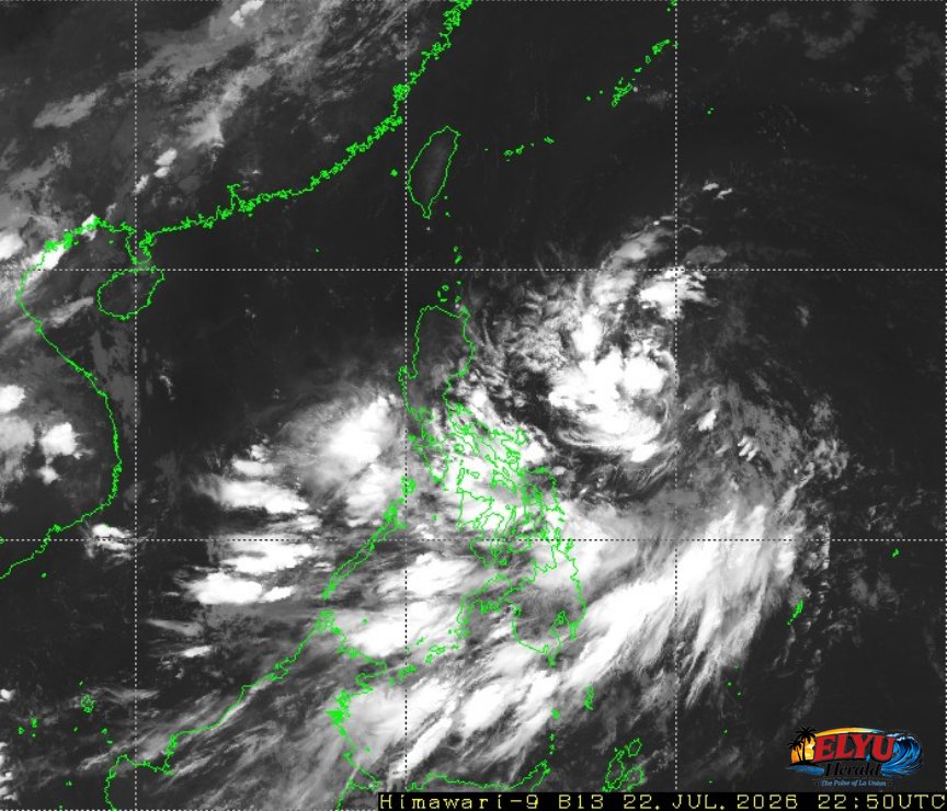 Satellite image of Philippines showing a gathering storm to its east