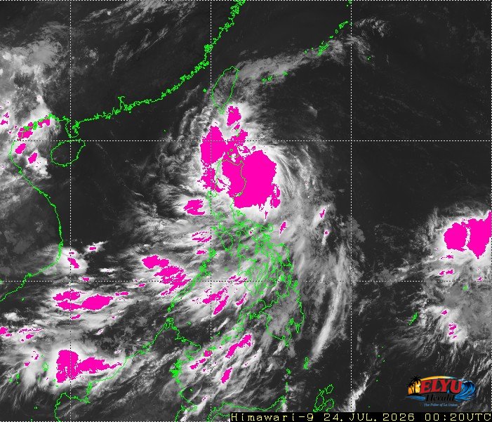 Satellite image of Philippines showing heavy rainfall areas