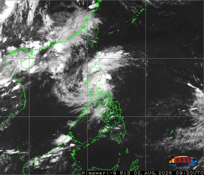 Satellite image of Philippines with Luzon completely covered by TD Luis