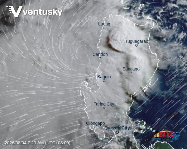 Screenshot from Ventusky of Philippines showing cloud extent over Luzon