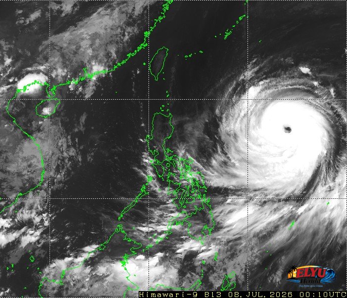 Satellite image of Philippines with a weather disturbance in the east.