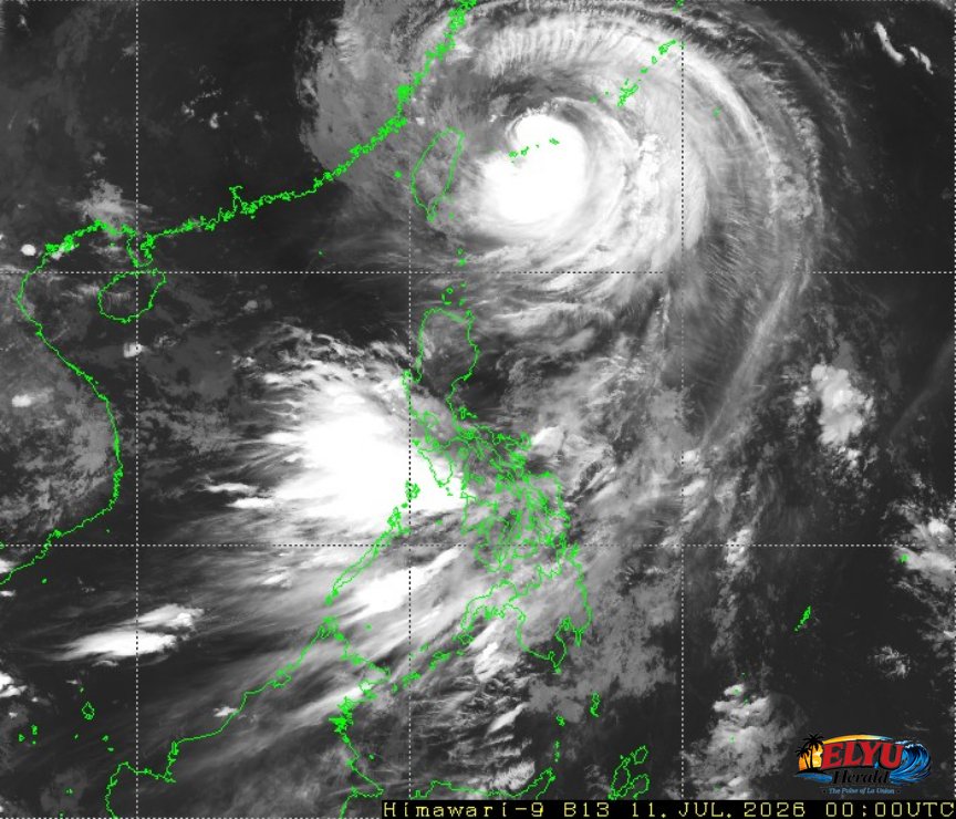 Satellite image of Philippines showing SW monsoon in the west
