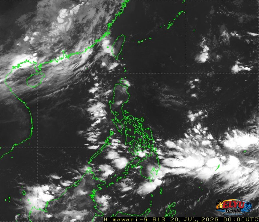 Satellite image of Philippines showing clouds on the Northwestern seaboard