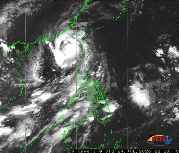 Satellite image of Philippines showing TD Kiyapo to the NW