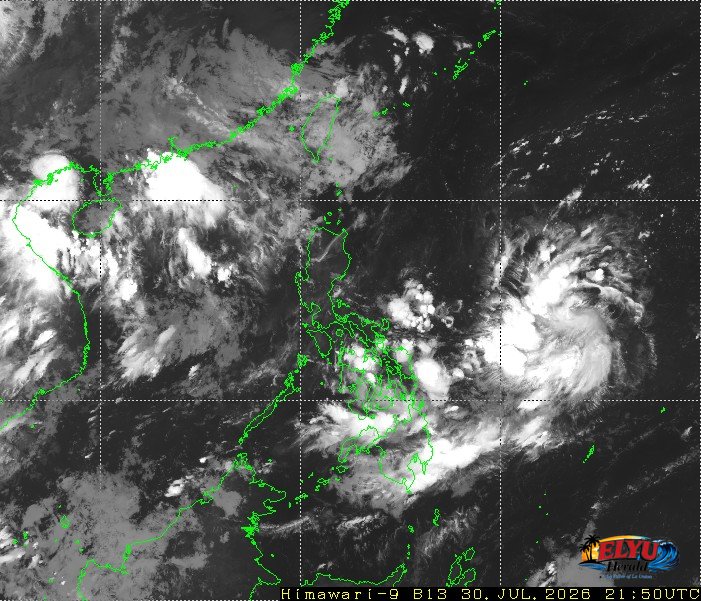 Satellite image of Philippines showing cloud formations in the South and Southeast.