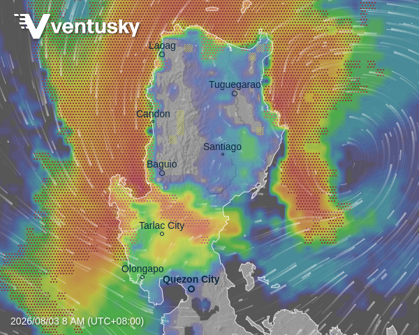Screenshot from Ventusky showing Philippines and TD Luis