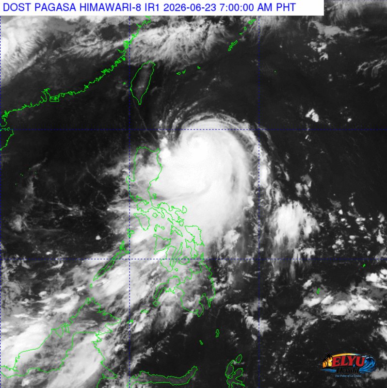 Map of Philippines showing severe tropical storm system located east of landmass in the Pacific Ocean