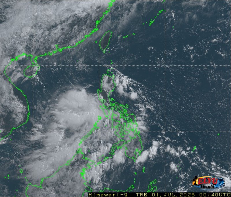 Satellite image of Philippines with TD Henry off Southwestern Luzon.