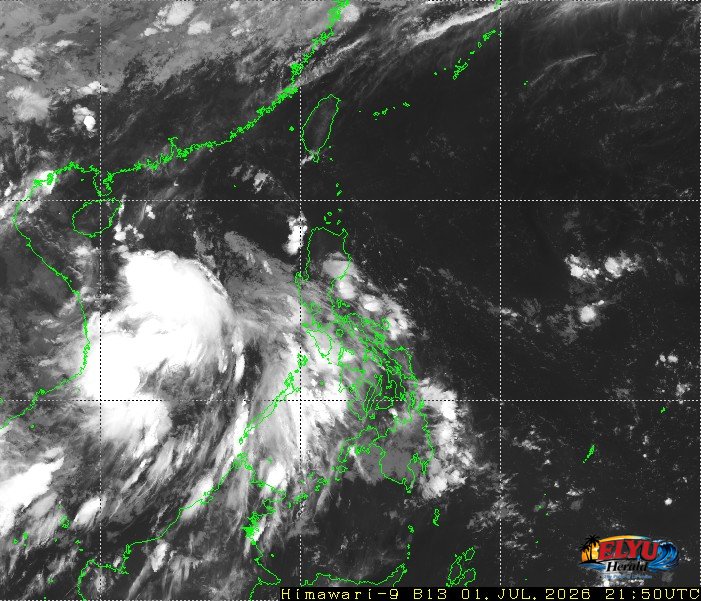 A Satellite Image of the West Philippine Sea showing a tropical depression located far off the coast of western Luzon.