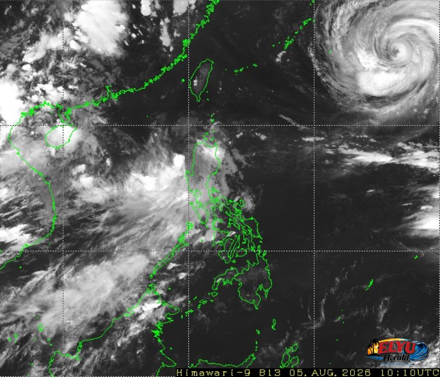 Satellite image of Philipines with stormy clouds west of Luzon