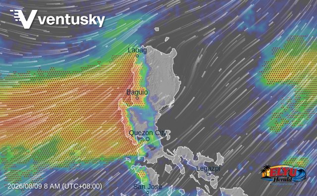 Ventusky satellite image showing SW Monsoon in Western Luzon