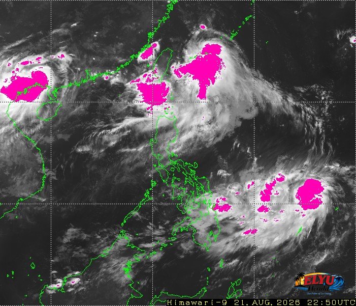 Satellite image of Philippines showing potential areas of heavy rainfall