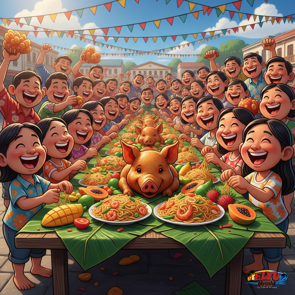 An illustration of community feast at the Pinnakan Festival