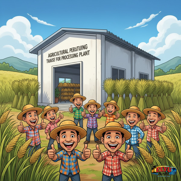An illustration of a newly built agricultural processing facility