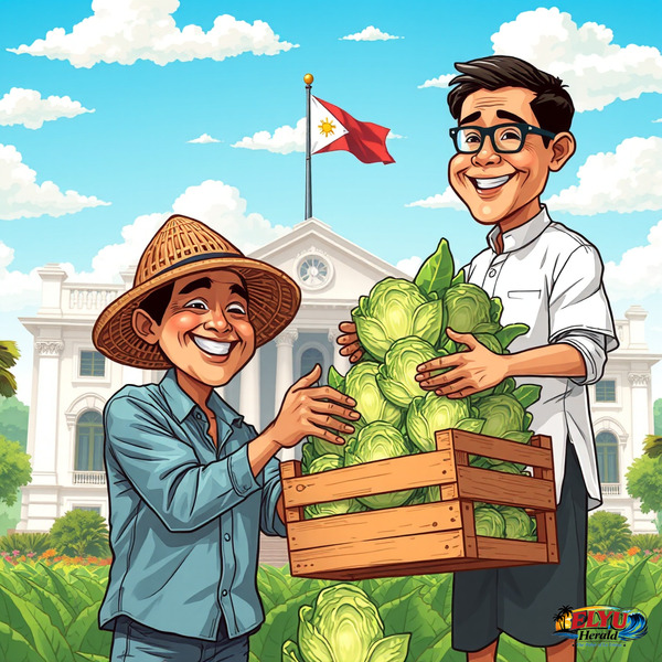 An illustration of a farmer hands over his produce to help alleviate oversupply and crop wastage.