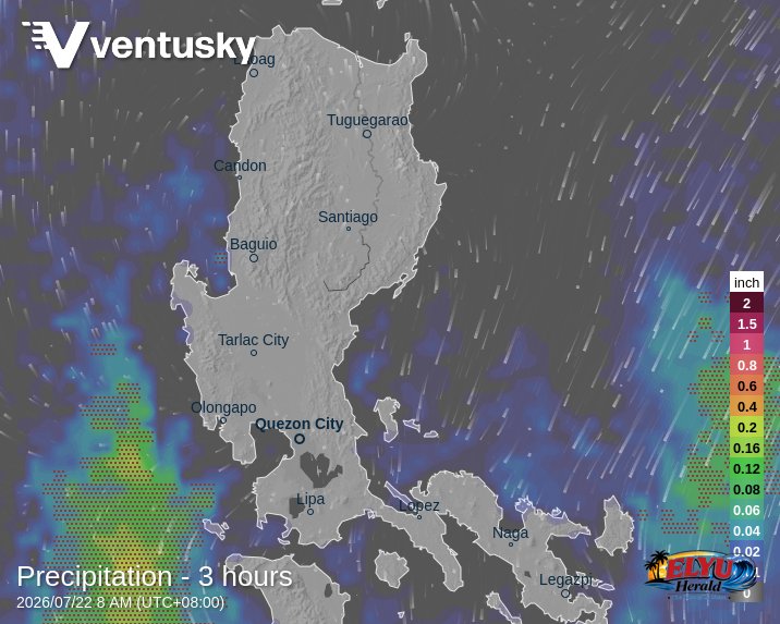 An illustration/rendering of current Luzon weather conditions