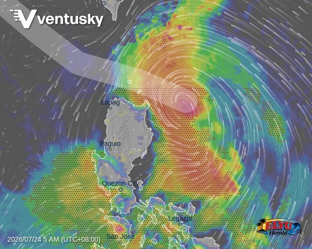 Ventusky rendition of Philippines with TS Kiyapo