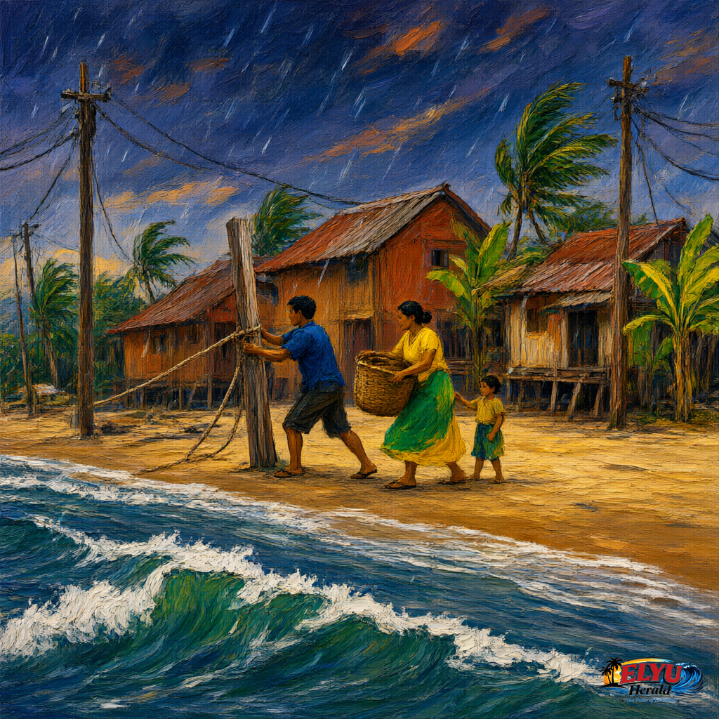 An image of community residents preparing for storm