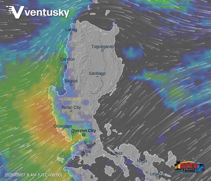 Ventusky representation of weather conditions