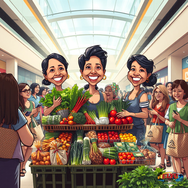 An illustration of weekend market with local products